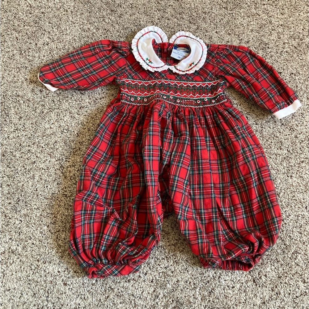 Carriage Boutique Christmas Plaid Smocked Romper